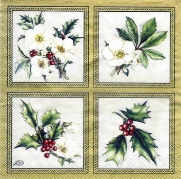 s3876 - Holly an Hellebores - gold - Servietten - Packung - 20 Stück