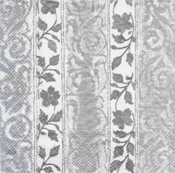 s4342 - Damask Flowers - silver - Servietten - Packung - 20 Stück