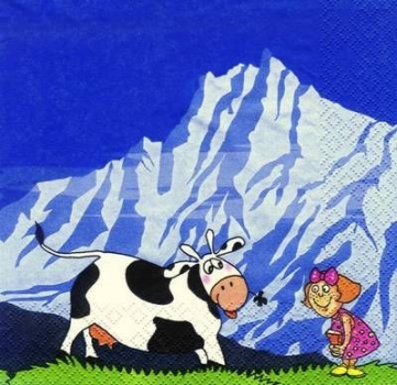 s4891 - Kuh und Mädchen auf der Alm - SCHWEIZ - Servietten - Packung - 20 Stück