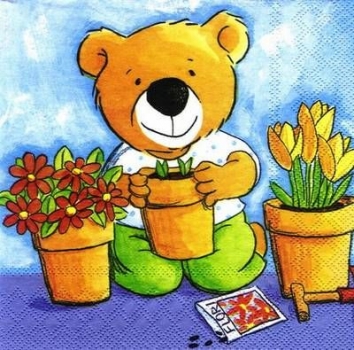 s4993 - Blumen-Teddy - Servietten - Packung - 20 Stück