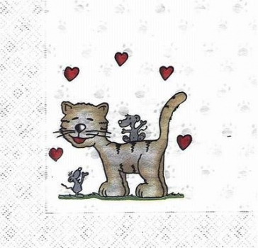 s4x0417 – Katze, Mäuse & Herzen – Servietten – Packung – 20 Stück