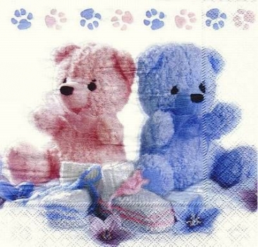 s4x0660 - Zur Geburt – Teddybärchen -  ITALIEN - Serviette - 2lagig - Packung - 20 Stück