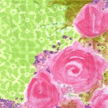 s4x1105 - Rose - grün - Servietten - Packung - 15 Stück