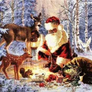 s4x1506 - Weihnachtsmann im Wald - Servietten - Packung - 20 Stück