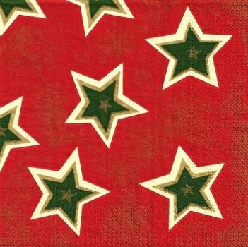 s4x1623 - Sterne - grüne Sterne - rot - Servietten - Packung - 20 Stück