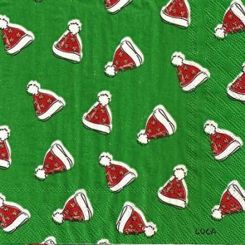 s4x1669 – Weihnachtsmützen –  grün – Servietten – Packung – 20 Stück