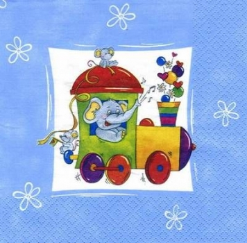 s5326 - Elephant Train - blue - Schulanfang - Servietten - Packung - 20 Stück