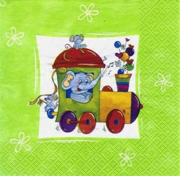 s5328 - Elephant Train - green - Schulanfang - Servietten - Packung - 20 Stück