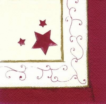 s5438 - Golden Stars - dark red - Servietten - Packung - 20 Stück