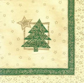 s5523 - Ornament Tree - cream/green - Servietten - Packung - 20 Stück