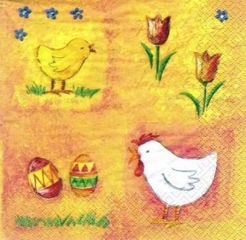 s5662 - Chick and Hen - orange - Servietten - Packung - 20 Stück
