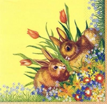 s5952 - Pair of Rabbits - yellow - Servietten - Packung - 20 Stück