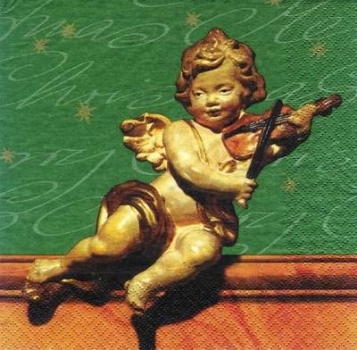 s6122 - Putti with Violin - green - Servietten - Packung - 20 Stück.