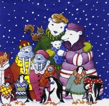 s6214 - Meeting in the Snow - blue - Servietten - Packung - 20 Stück