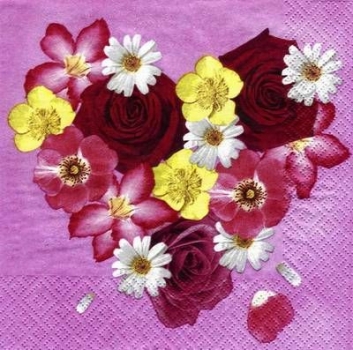 s6501 - Flower Heart - Servietten - Packung - 20 Stück