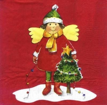 s6557 - Angel & Tree - red - Servietten - 33 x 33 cm - Packung - 20 Stück