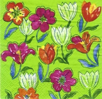 s6575 - Flowergreen - Servietten - 33 x 33 cm - Packung - 20 Stück