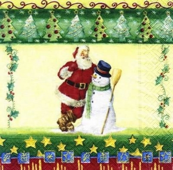s6732 - Santa with Snowman - Servietten - Packung - 20 Stück