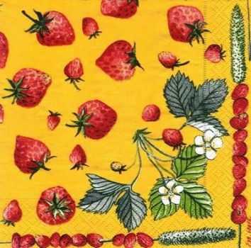 s6773 - Erdbeeren - Servietten - 33 x 33 cm - Packung - 20 Stück