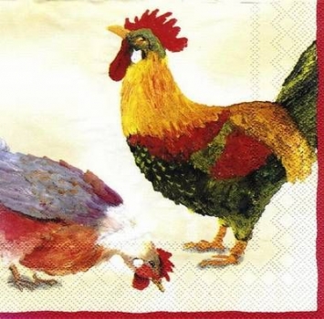 s6975 - Mr. and Mrs. Chicken - cream - Serviette - 33 x 33 cm - Restbestand - Stückpreis