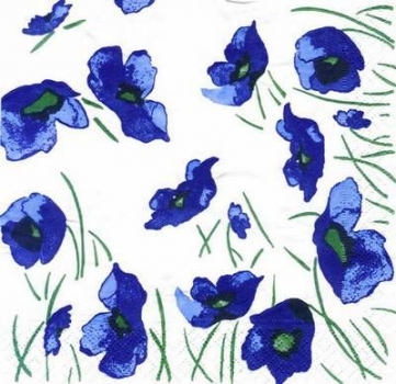 s7048 – Mohnblüten - weiß/blau - Servietten - Packung - 20 Stück