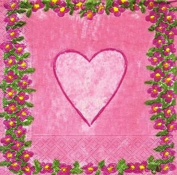 s7070 - Coeur et fleur - pink/cerise - Servietten - Packung - 20 Stück