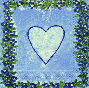 s7072 - Coeur et fleur - pastell blau - Servietten - Packung - 20 Stück