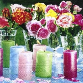 s7080 - Roses & Canadles - Servietten - Packung - 20 Stück