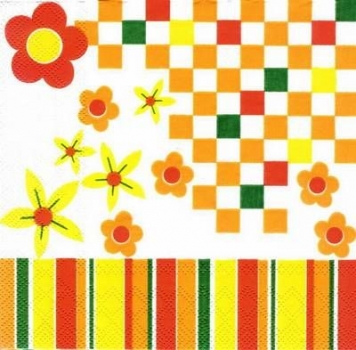 s7282 - Blumen-Mosaik - gelb/orange - Servietten - Packung - 20 Stück