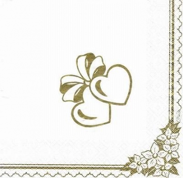 s7391 - Hearts - white/gold - Servietten - Packung - 20 Stück