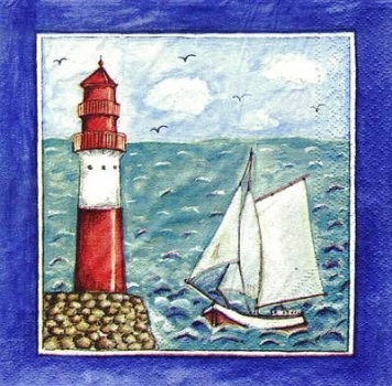 s7756 - Leuchtturm mit Segelschiff - Servietten - Packung - 40 Stück
