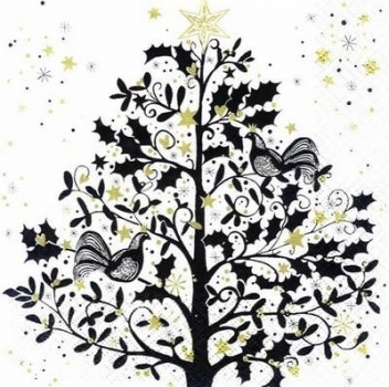 s7779 - Zauberbaum - weiß/schwarz - Servietten - Packung - 20 Stück.