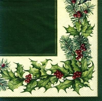 s7836 - Christmas Garland - green cream - Servietten - Packung - 20 Stück