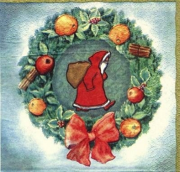 s7949 - Weihnachtsmann im Kranz - Servietten - Packung - 20 Stück