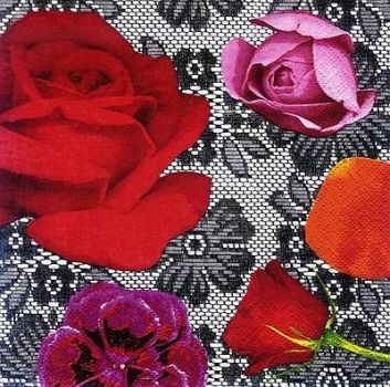 s7995 - Rosen und Spitzen - Napkins - Package - 20 pcs.