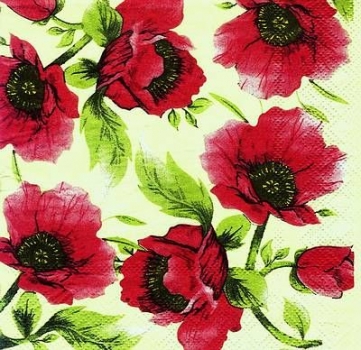 s8181 - Mohnblumen – hellgrün - Napkins - Package - 20 pcs.