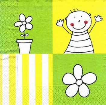 s8737 - gelb/grün mit Blume - Servietten - Packung - 20 Stück