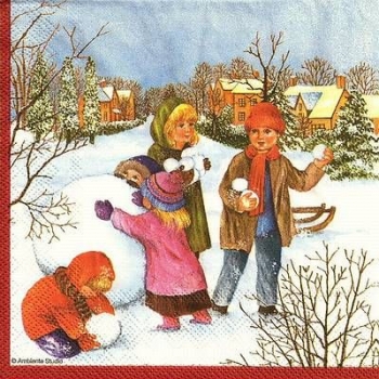 s8967 - Children in Snow - Servietten - Packung - 20 Stück