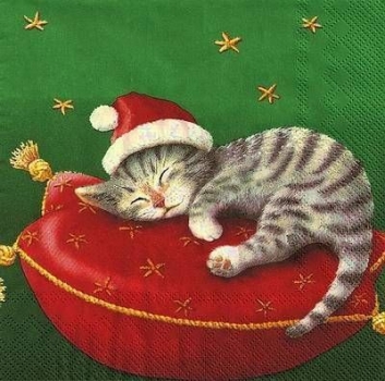 s9023 - Santa Cat - green - Servietten - Packung - 20 Stück