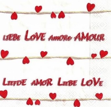 s9373 – Liebe in allen Sprachen – Herzchen – Servietten – 33 x 33 cm - Packung – 20 Stück