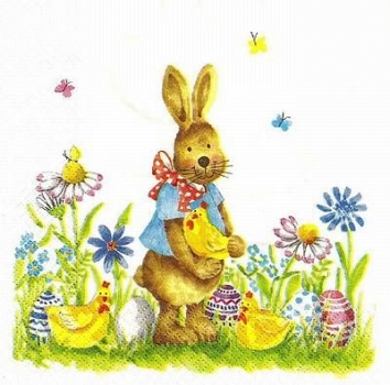 s9458 - Rabbit with Chicks - Servietten - Packung - 20 Stück