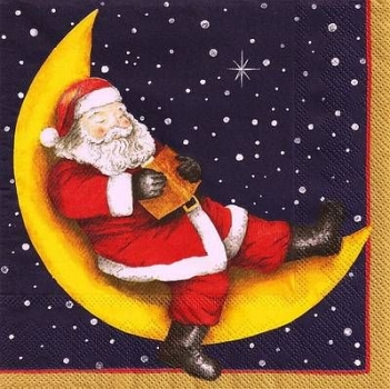 s9524 – Santa im Mond – Servietten – 33 x 33 cm - Packung – 20 Stück