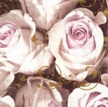 s9720 - Edelrosen - weiß-gold - Servietten - Packung - 20 Stück