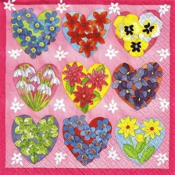 s9725 – Blüten - Herzchen - Servietten - Packung - 20 Stück