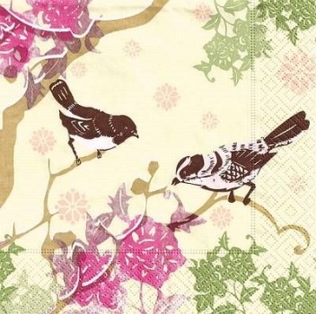 s9862 – Vögel auf Zweig – Servietten – 33 x 33 cm - Packung – 20 Stück