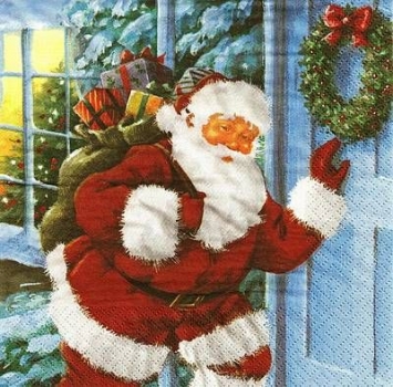 s9948 - Santa at Front Door - Servietten - Packung - 20 Stück