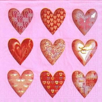 s9972 - Nine Hearts pink/red - Servietten - Packung - 20 Stück.