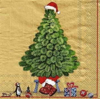 s9z10440 - Santa Tree - gold - Servietten - Packung - 20 Stück.