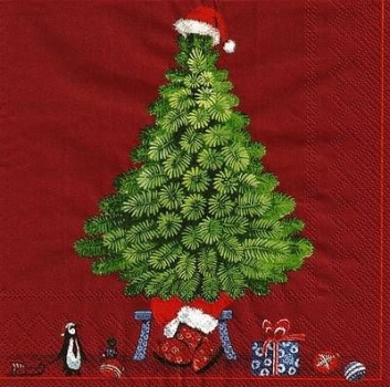 s9z10441 - Santa Tree - red - Servietten - Packung - 20 Stück.