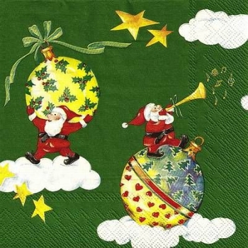 s9z10682 – Santas auf Kugeln – grün – Servietten – Packung – 20 Stück